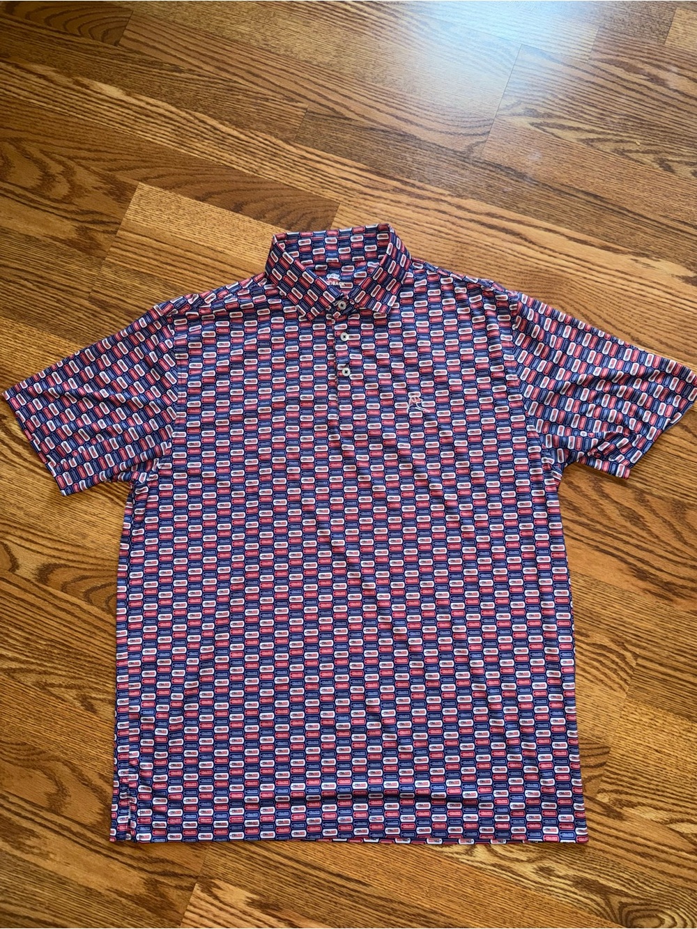Men's Rhoback PGA Hope Short-Sleeve Polo Shirt in Navy, Red & White Pattern L